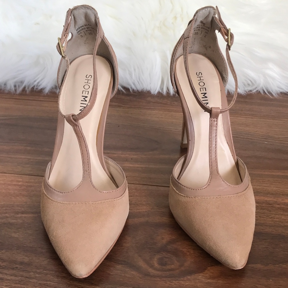 Shoemint Nude T-Strap Heels - US 5